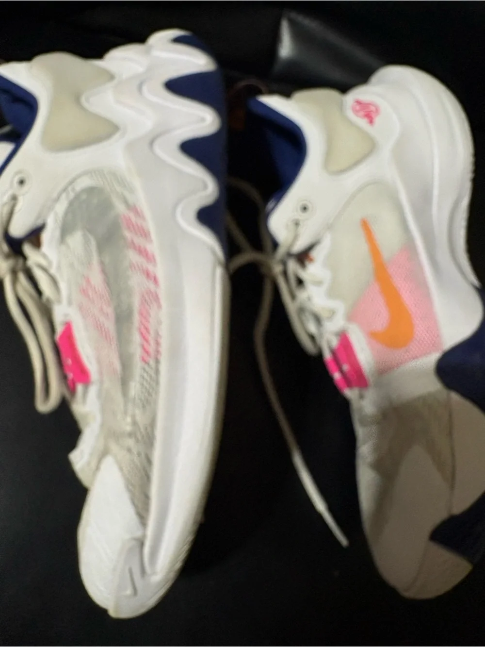 Nike LOGO 5 White Sneakers with Orange Swoosh and Blue Trim for women’s size 7Y